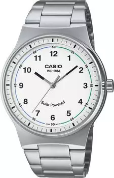 CASIO Стандартные солнечные аналоговые 5 АТМ водонепроницаемые часы с белым металлическим ремешком Overseas Модель [Casio] MTP-RS105D-7BV мужские [Товар]