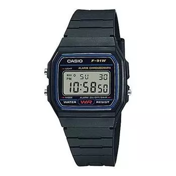 [CASIO] Унисекс кварцевые часы F-91W-1 черные дешевые Casio импорт, международная модель