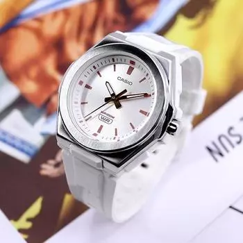 Casio Женские спортивные часы Casio со стальным безелем, 100 метров, водонепроницаемые, повседневные, из уретана, 300, белые