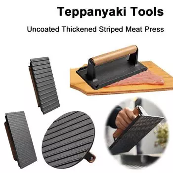 Cast Iron Flat Top Grill Hamburger Grinder with Wooden Handle Kitchen Heavy Flat Steak Weight/Bacon Press Hamburger Patty Maker