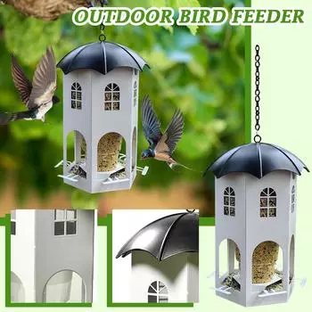 Castle Bird Feeder Outdoor Garden Metal Bird Feeder Feeding One Size белый