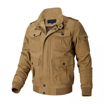 Casual Jacket Jacket Men s Spring and Autumn Thin Middle-aged and Young People s Pure Cotton Tooling Versatile Simple Pure Cotton Lapel Top M