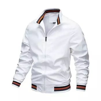 Casual Jacket Men s Spring and Autumn Fashion New Print Sports Solid Color Men s Coat M белый