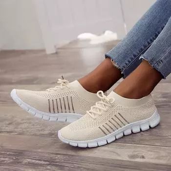 Casual Lace Up Flats Mesh Breathable Soft Sole Sneakers Women Lightweight Non-Slip Running Walking Shoes Woman Spring Shoes 35