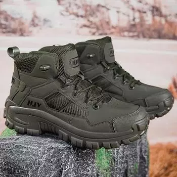 Casual Leather Ankle Boots for Men Fashion Soft-soled Male High Top Shoes Non-slip Travel Climbing Camping Footwear Basic Boots 39 чёрный