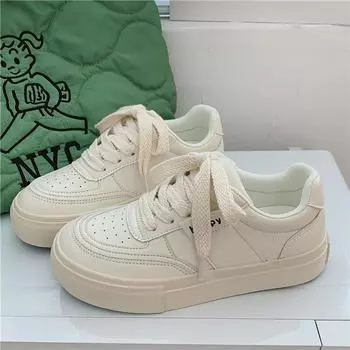 Casual little white shoes autumn new round head retro lace-up sports shoes college style color matching thick baseplate shoes women 35