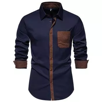 Casual Long-sleeved Shirt Men s Triangular Collar Contrasting Long-sleeved Shirt S