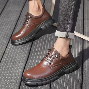 Casual men s leather shoes Elegant gentleman style Daily office Outdoor leisure business party High quality Classic Black shoes 38 чёрный