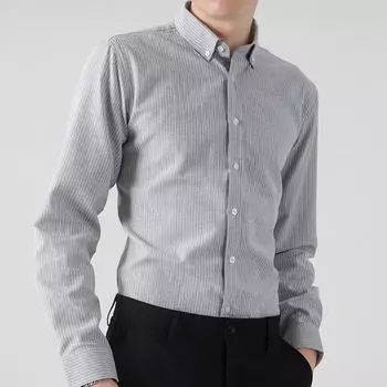 Casual Men s Long-sleeved Spring and Autumn Korean Version of Handsome Youth Striped Shirt M