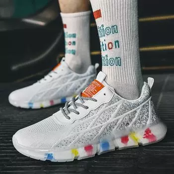Casual Men S Running Shoes Light Sneakers Summer Breathable Mesh Elastic Fashion Outdoor Sports Shoes Jogging Shoes 40 белый