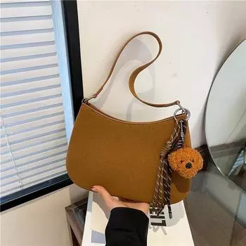 Casual Retro Korean-Style Messenger Bag, One-Shoulder 2024 Winter Trend without pendant коричневый