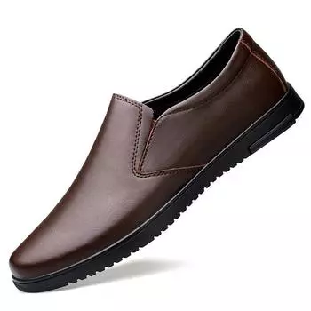 Casual shoes men s spring new loafers foot shoes cowhide soft bottom breathable lazy shoes fashion trend one Shoes 37 чёрный