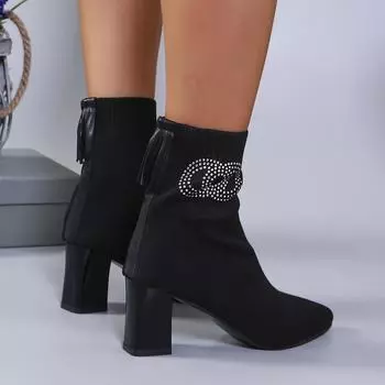 Casual versatile single boots 2025 new large size autumn pointed fly-knitting solid color knitted women s Martin boots 36 хаки