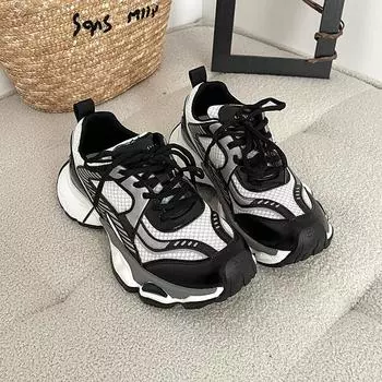 Casual versatile thick sole heightening casual shoes women s mesh splicing sports comfortable 35