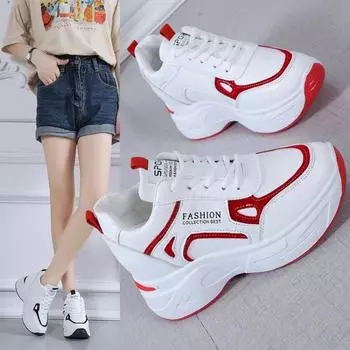 Casual women s shoes spring and autumn new thick-soled lace-up leather sports student shoes high-heeled fashion single shoes women 35