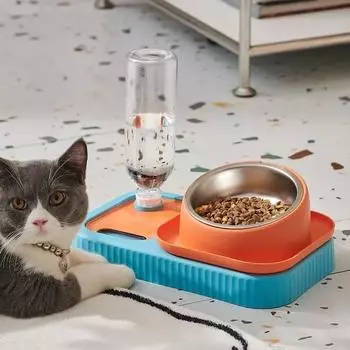Cat Bowl Dog Bowl Cat Base 2-in-1 Water Dispenser Cat Food Drinking Water Feeder Dog Slow Feeder Pet Bowl Accessories Supplies оранжевый