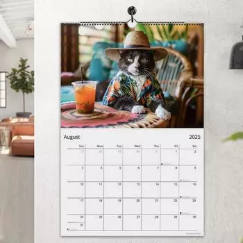 Cat Calendar Funny Cats Hangable Monthly Calendar 2025 Cat Wall Calendar 12 Months Family Planner Calendar Present for Cat love зелёный