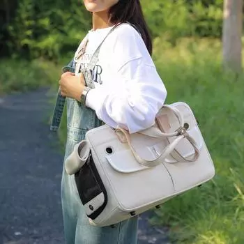Cat Carriers Portable Pet Cat Bag Dog Carrier Bags Outgoing Travel Breathable Pets Handbag Shoulder Bag for Small Dog бежевый