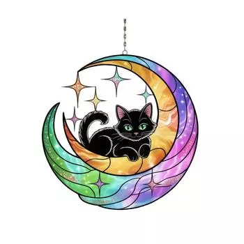 Cat Crescent Acrylic Window Decoration Home Halloween Party Decoration Listing One Size