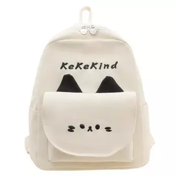 Cat Dog Theme Canvas Backpack Outdoor Large Capacity Schoolbag Breathable Cat Black