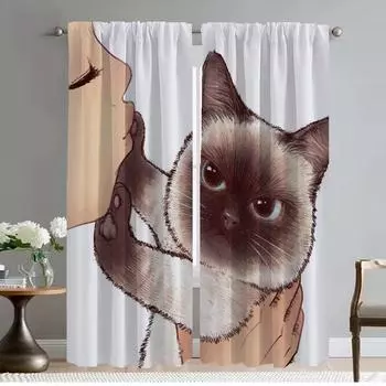 Cat Halloween Decoration Blackout Curtains for Camera Living Room Curtain Anti-mosquito Curtains 2 Pieces Tulle for Bedroom Home W50xH70cmx2pcs-CL