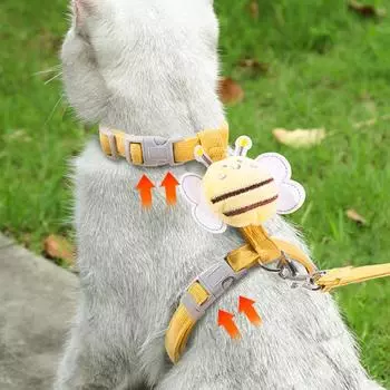 Cat Harness Leash Collar Set Adjustable Cartoon Bee Double Layer Dog Harness for Small Medium Pet Collar Leash Outdoor Walking S фиолетовый