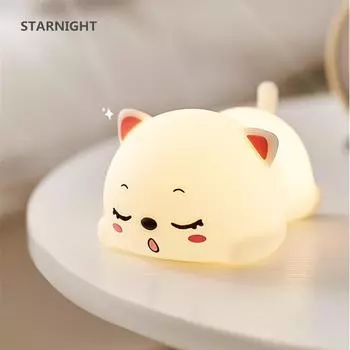 Cat LED Night Light Touch Sensor Remote Control Colorful Silicone USB Rechargeable Bedroom Bedside Lamp for Children Baby Gift