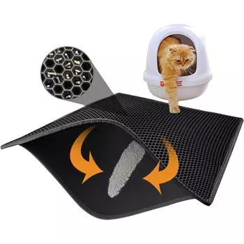 Cat Litter Mat Double Layer Waterproof Filter Pet Floor Mat Cat Litter Control Mat (Black, 29.52 X 21.65 Inches)