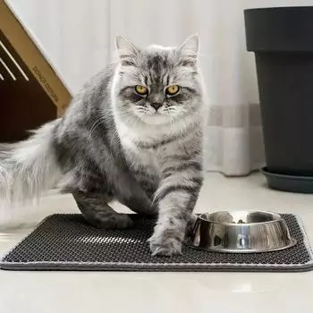 Cat Litter Mat EVA Eco Friendly Material Waterproof Double Layer Litter Leakage Protection Mat Easy to Clean Pet Supplies 30x45cm серый