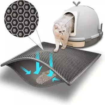 Cat Litter Mat Waterproof Urine Proof Kitty Litter Pad Honeycomb Double Layer Litter Box Mat Skidproof Soft EVA Cat Mat 30CM 45CM серый