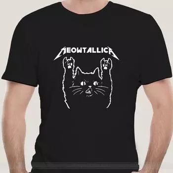 Cat Meowtallica Cat Rock Music Мужская футболка Темный Хизер Хлопковая забавная футболка