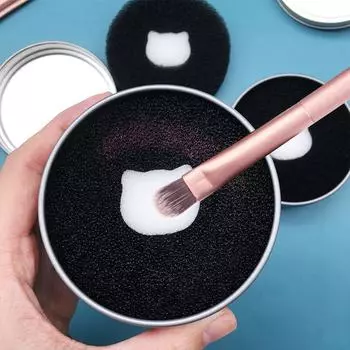 Cat Pattern Makeup Brush Cleaning Sponge, Portable Cleaning Case, Suitable for Home and Travel