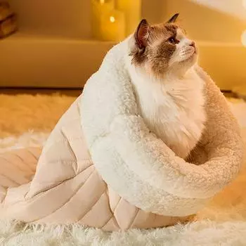 Cat Pet Mat Warming Pad Sack Soft and Comfortable Cat Bed Cave Cozy Cat Beds Easy Access Cat Sleeping Bag with Cute Bear Pattern M белый