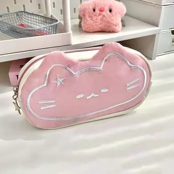 Cat Print Pen Storage Bag Simplicity Pen Organizer Bag Plush Pencil Case Office School Supplies
