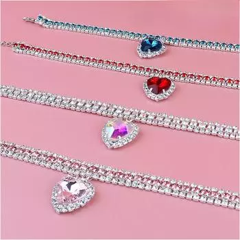 Cat Rhinestone Diamante Collar Necklace for Kitten Cute Bling Pet Accessories for Cat Puppy Doggy Crystal Pendant Collar 20-27cm розовый