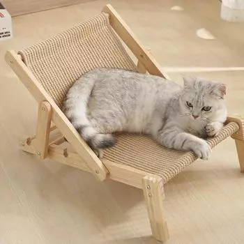 Кошачий шезлонг из сизаля, когтеточка из сизаля, высокая кровать, гамак для кошек, съемная подкладка из сизаля, регулируемая для домашних кошек в любое время года белый