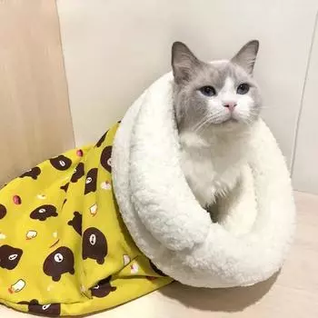 Cat Sleeping Bag Soft Cuddly Fluffy Feel Thickened Pet Pocket Type Quilt Bed Comfortable Nest Tunnel House for Cats