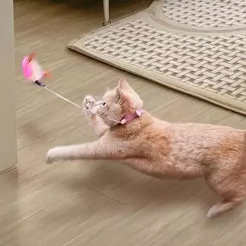 Cat Toys Funny Feather Teaser Stick with Bell Pets Collar Kitten Playing Teaser Wand Training Toys for Cats Supplies розовый