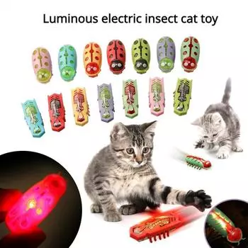 Cat Toys Light-up Electric Worms Pet Interactive Puzzle Mouse Beetles Automatic Flip to Avoid Obstacles Teasing Cat Pet Toys 1pc Random color