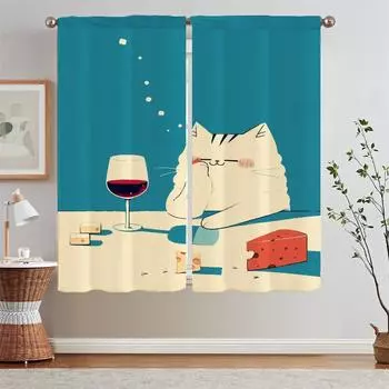 Кошки на холсте Art Шторы для кухни Шторы 2 шт. Карнизы для оконных штор Щупальца Дешевые вещи с бесплатной доставкой для дома W50xH70cmx2pcs-CL