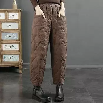 CCSolid Color Loose High Talyas Down Cotton Pants Длина до щиколотки Модные зимние XXXXL белый
