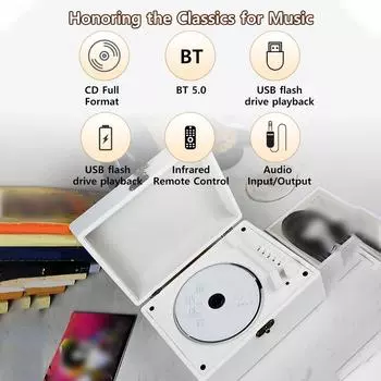 CD-плеер BT 5.0 Music U Disk Album Портативный CD-плеер со встроенными динамиками и пультом дистанционного управления, коричневый