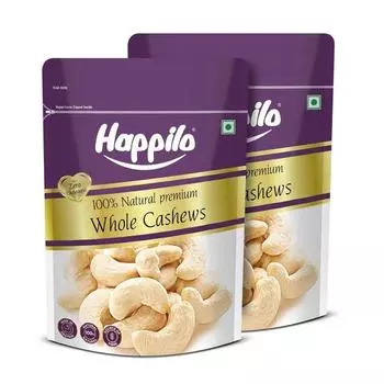 Цельные орехи кешью Happilo Premium, питательные сухофрукты, полезные закуски — богаты питательными веществами, белком, клетчаткой, витаминами, 500 г (Упаковка из 2 шт.)