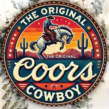 Цельный антикварный Coors Cowboy алюминиевый металлический настенный художественный знак 8x8 дюймов винтажный американский декор для спальни, кухни, столовой чёрный