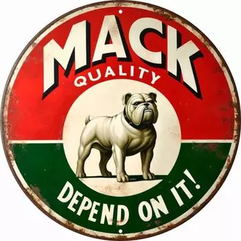 Цельный винтажный металлический знак Mack Trucks Bulldog (1 упаковка, 8 x8 ) - Винтажное настенное искусство для дома, комнаты, ресторана, бара, кафе чёрный