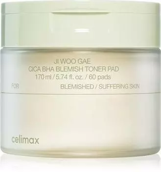 Celimax Ji Woo Gae Cica Bha Blemish Toner Pad Отшелушивающие патчи для чувствительной кожи, склонной к акне TU прозрачный