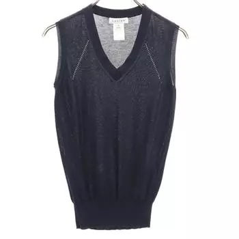 CELINE made in Italy Short sleeve V neck Knit vest M Navy Women Used