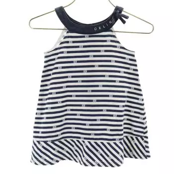 CELINE made in Japan border No sleeve Cut 80 Baby Back Button Kid s Used