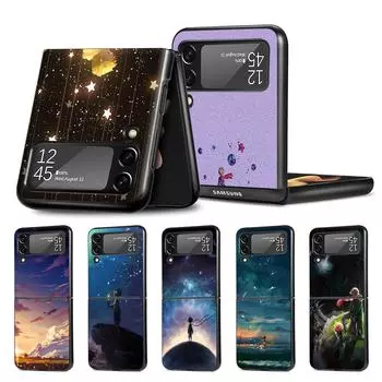 Cell Phone Case for Samsung Galaxy Z Flip4 Flip3 5G Black Coque Z Flip 3 Hard PC Cover Zflip3 Funda Little Prince Watercolor Art Samsung Z Flip3 5G