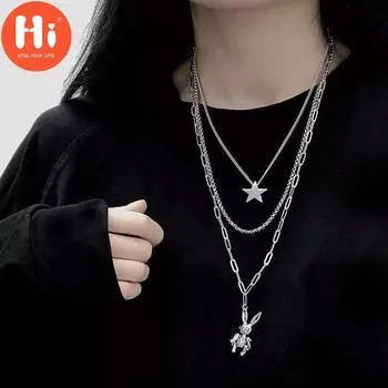 Цепочка Hi Clavicle, многослойное ожерелье, кролик, хип-хоп, женское трендовое ожерелье, персонализированная универсальная цепочка для свитера, модное корейское ювелирное ожерелье combine